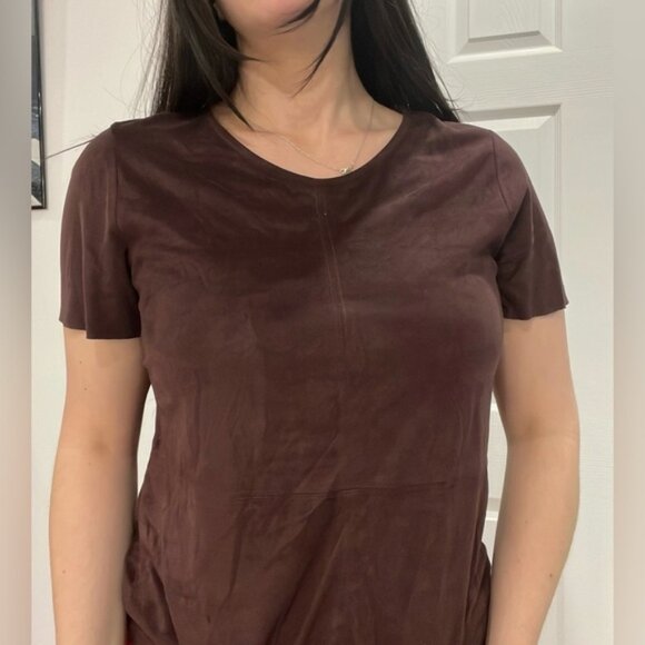 Vero Moda Plum Purple Faux Suede Short Sleeve Blouse Size L Soft Glam - Picture 1 of 4